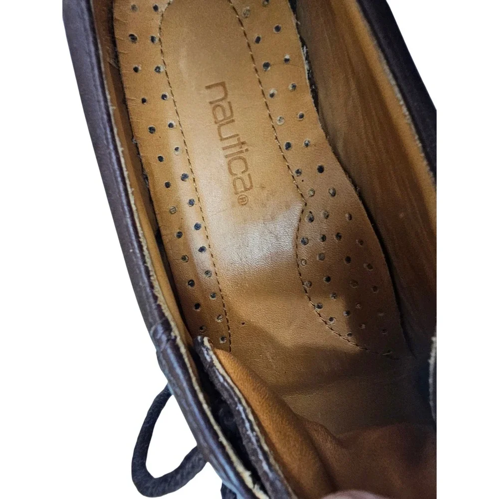 Nautica Mens Brown Leather Lace Up Lug Sole Oxford Shoes Size 8M A01‎ 5-7